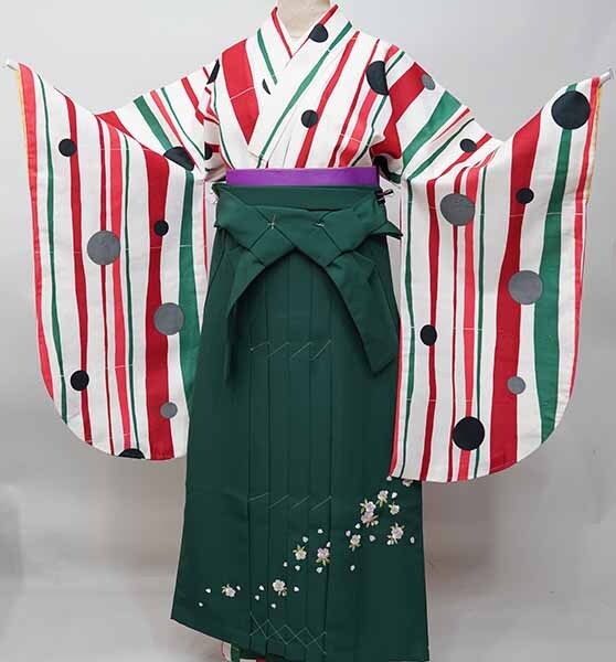  2 сяку рукав кимоно hakama полный комплект Junior для . исправление 135~150cmbon-ru сезон слоновая кость × красный × зеленый hakama модификация возможность новый товар ( АО ) дешево рисовое поле магазин NO42129-02