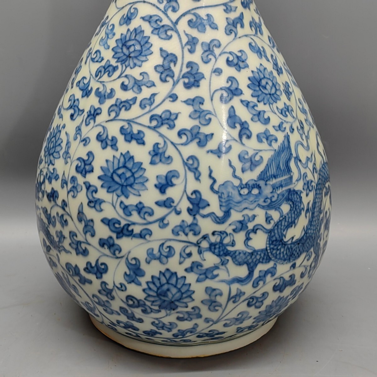 萬藏】中国 明時代 青花 龍紋 花瓶 骨董 古玩 中国美術 茶道具