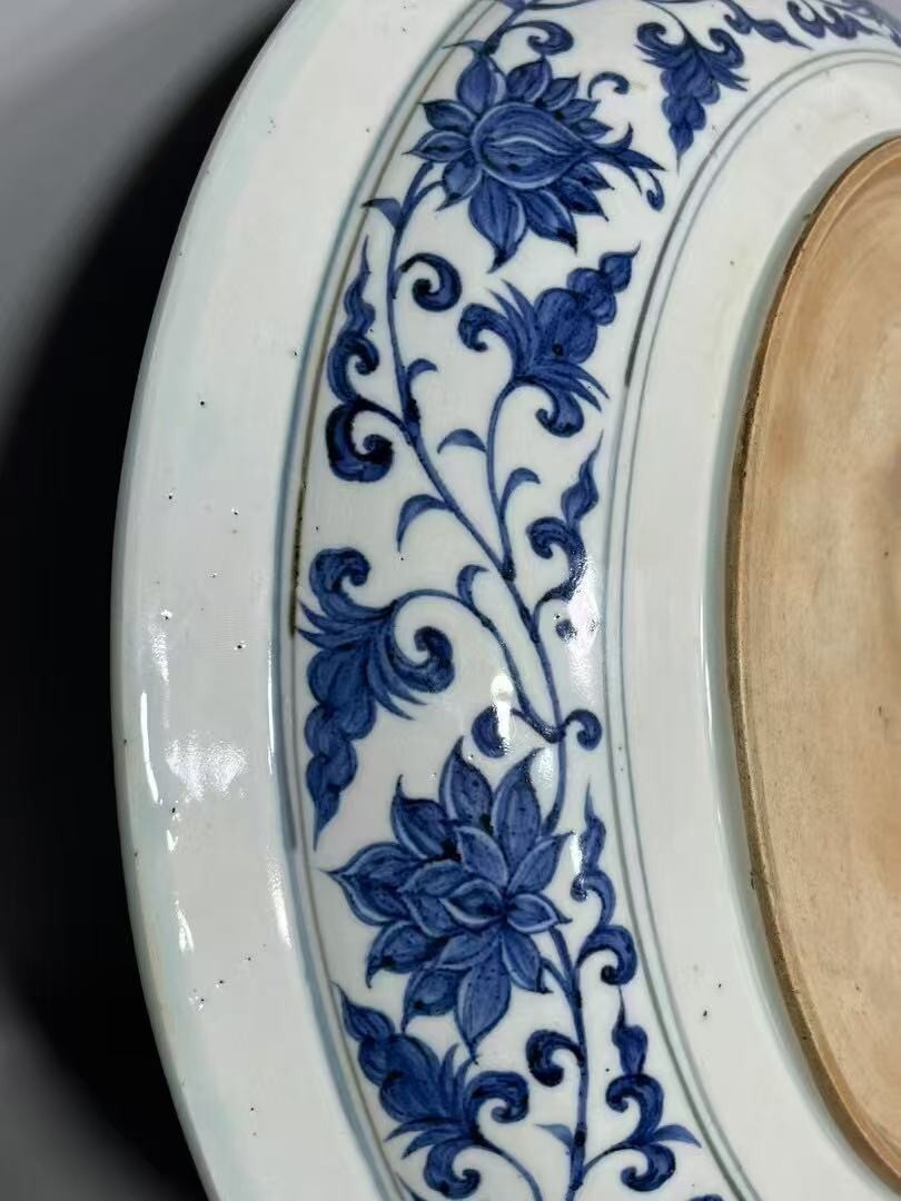 明時代 大皿 中国古美術 花鳥 青花 萬藏】中国 明時代 青花 花鳥 大皿 飾皿 皿 骨董 古玩 中国美術