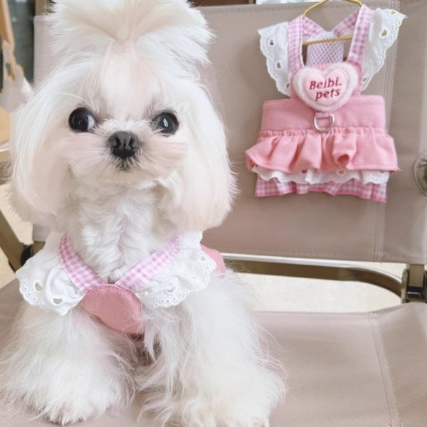 【100円スタート！】Lサイズ◆犬服 ハーネス キャミソール ワンピース 新品 チェック柄 ドッグウェア 新作 ペット用品 お姫様 イベント