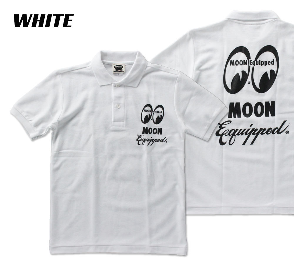 ムーンアイズ ポロシャツ メンズ 半袖 アメカジ おしゃれ かっこいい ホットロッド MOONEYES MOON Equipped ポロシャツ ホワイト サイズL