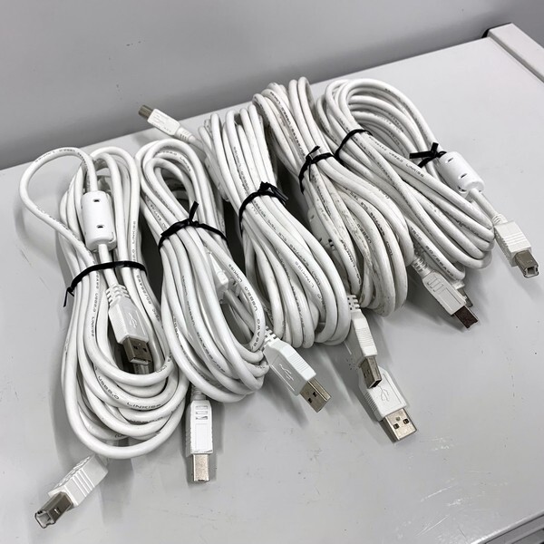 @S1842/1 現状品/通電確認済み USB2.0ケーブル 5本セット 白色 長さ5000mm USB A-TYPE(オス):USB B-TYPE(オス)_画像1