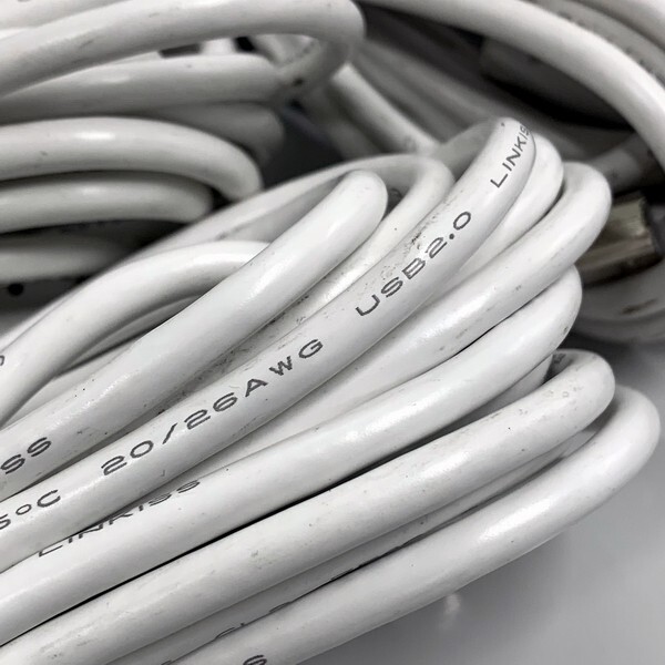 @S1842/1 現状品/通電確認済み USB2.0ケーブル 5本セット 白色 長さ5000mm USB A-TYPE(オス):USB B-TYPE(オス)_画像2