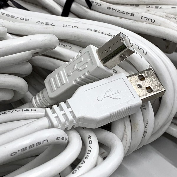 @S1842/1 現状品/通電確認済み USB2.0ケーブル 5本セット 白色 長さ5000mm USB A-TYPE(オス):USB B-TYPE(オス)_画像3