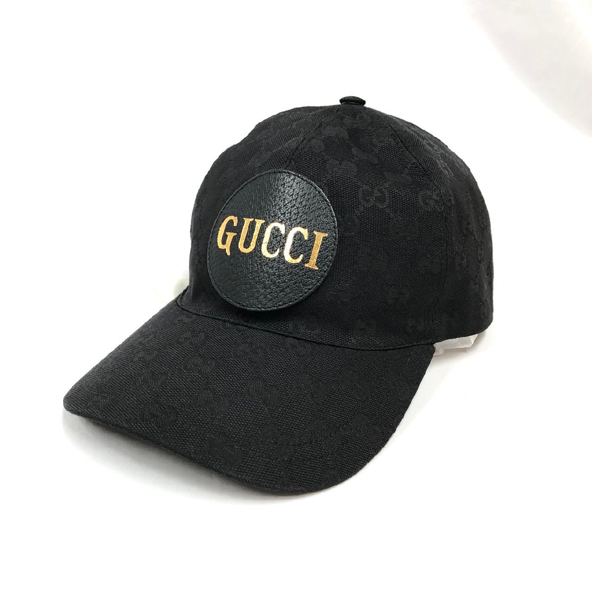 ▽▼割と美品 GUCCI グッチ キャップ ベースボール GG柄 黒 ワッペン ゴールド サイズL 59㎝▼▽