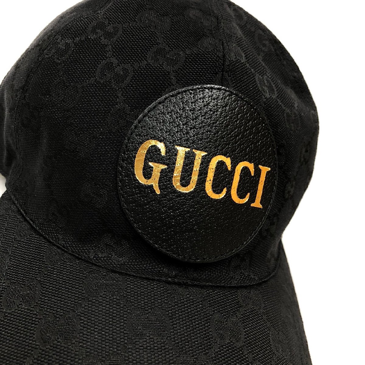 ▽▼割と美品 GUCCI グッチ キャップ ベースボール GG柄 黒 ワッペン ゴールド サイズL 59㎝▼▽