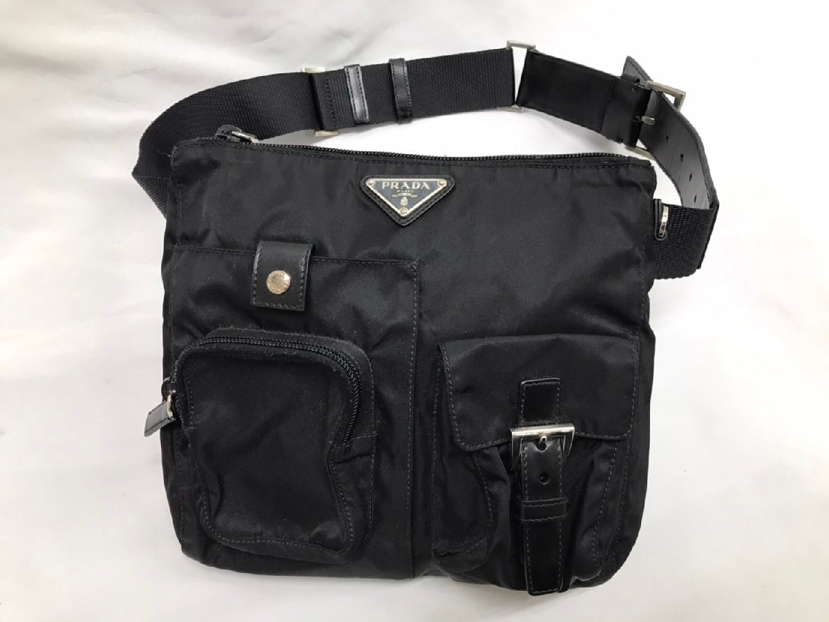 ◇◇PRADA プラダ 三角ロゴプレート ナイロン ボディバッグ ウエストポーチ 黒 マザーバッグ 軽量バッグ レデイース メンズ◇◇