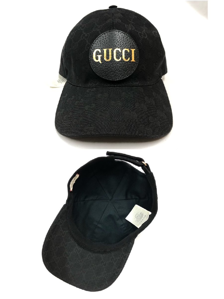 ▽▼割と美品 GUCCI グッチ キャップ ベースボール GG柄 黒 ワッペン ゴールド サイズL 59㎝▼▽