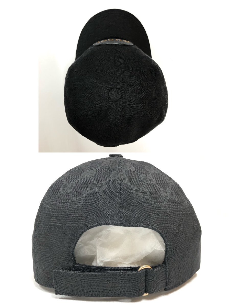 ▽▼割と美品 GUCCI グッチ キャップ ベースボール GG柄 黒 ワッペン ゴールド サイズL 59㎝▼▽