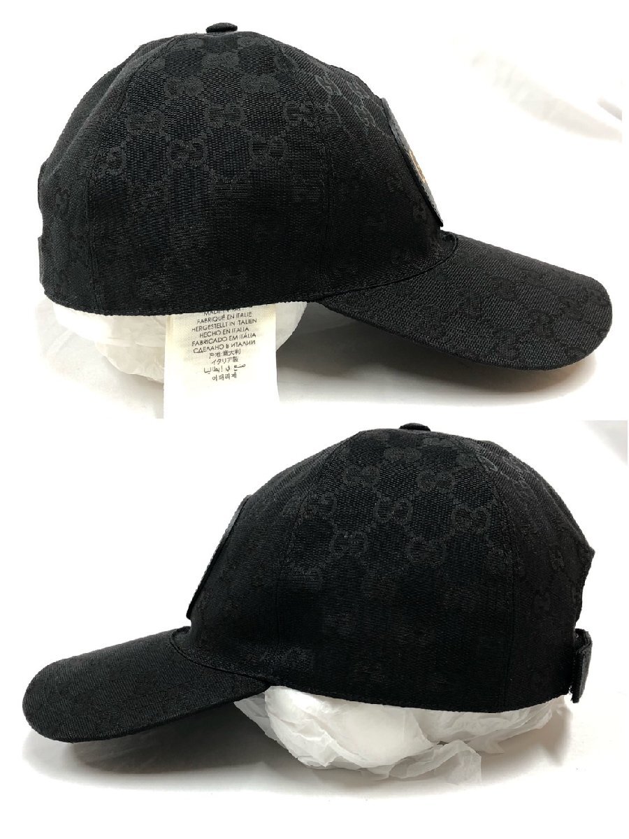 ▽▼割と美品 GUCCI グッチ キャップ ベースボール GG柄 黒 ワッペン ゴールド サイズL 59㎝▼▽