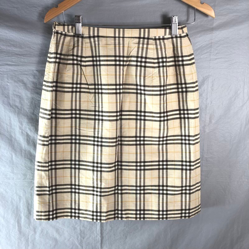 バーバリーロンドン BURBERRY LONDON スカート 薄手 ノバチェック プリーツ シルク混 里地付き ベージュ系 40サイズ 943023
