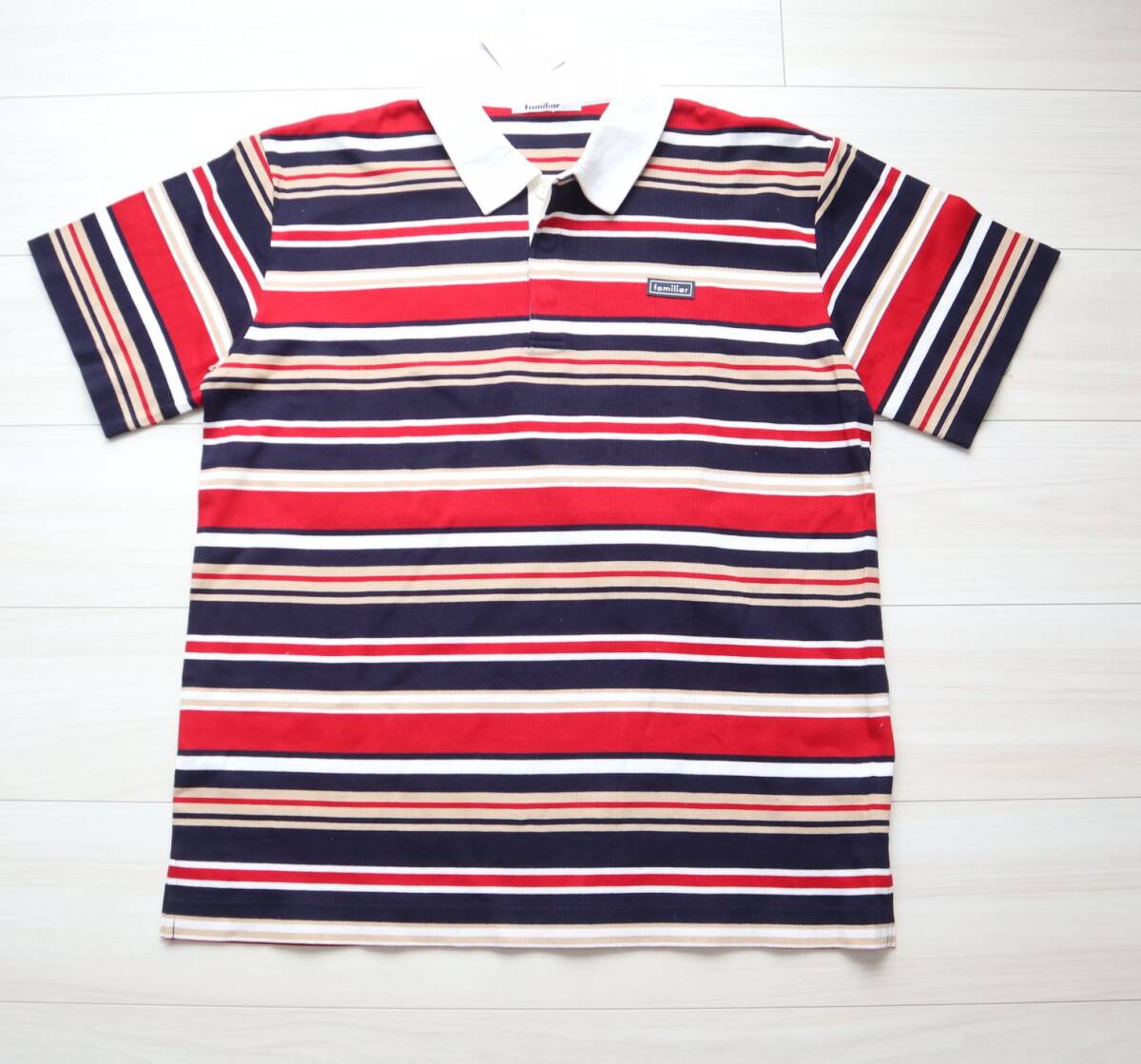 新品タグ付き★familiar（ファミリア）大人メンズ★日本制★コットンリブ?ラガーシャツ/メンズ/サイズL