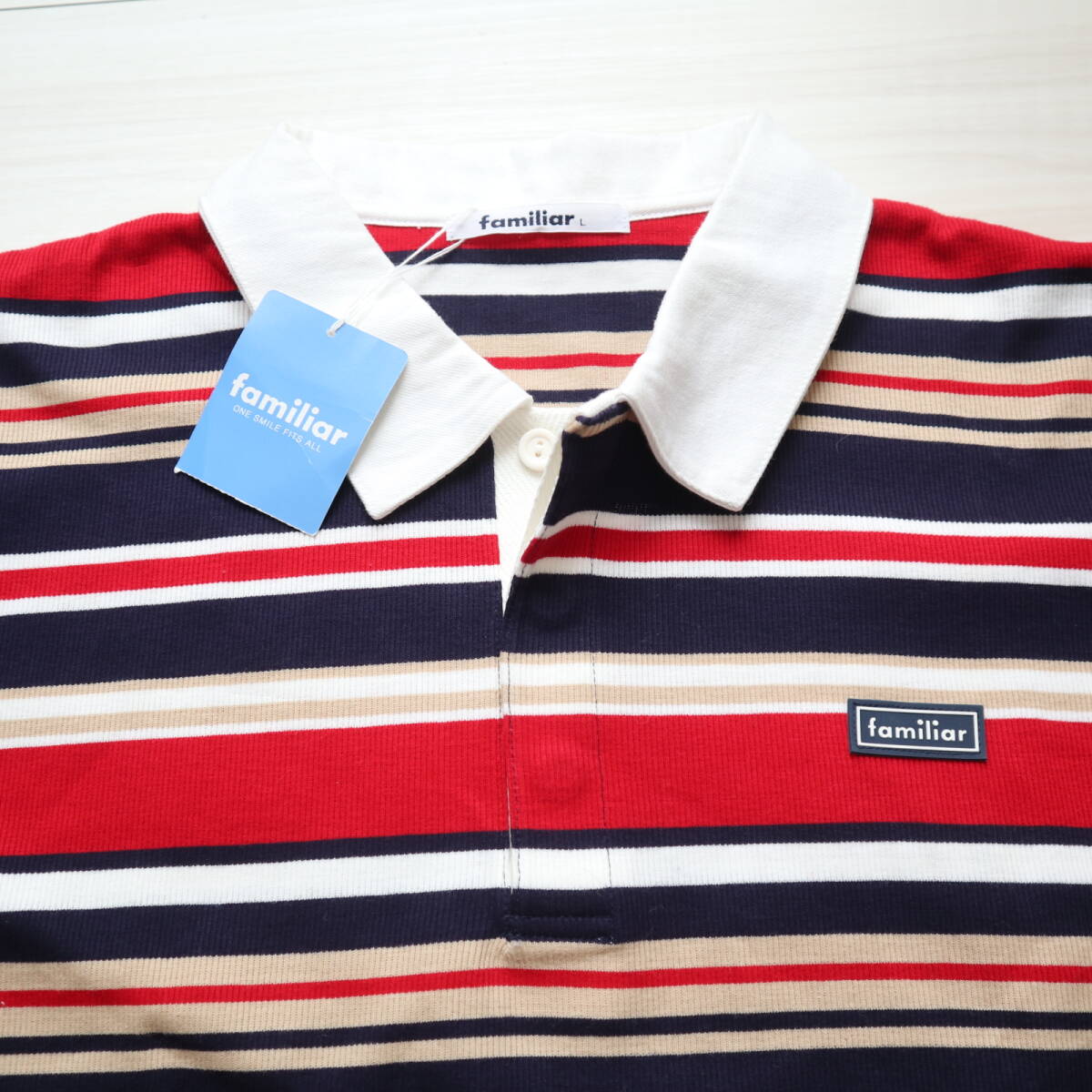 新品タグ付き★familiar（ファミリア）大人メンズ★日本制★コットンリブ?ラガーシャツ/メンズ/サイズL