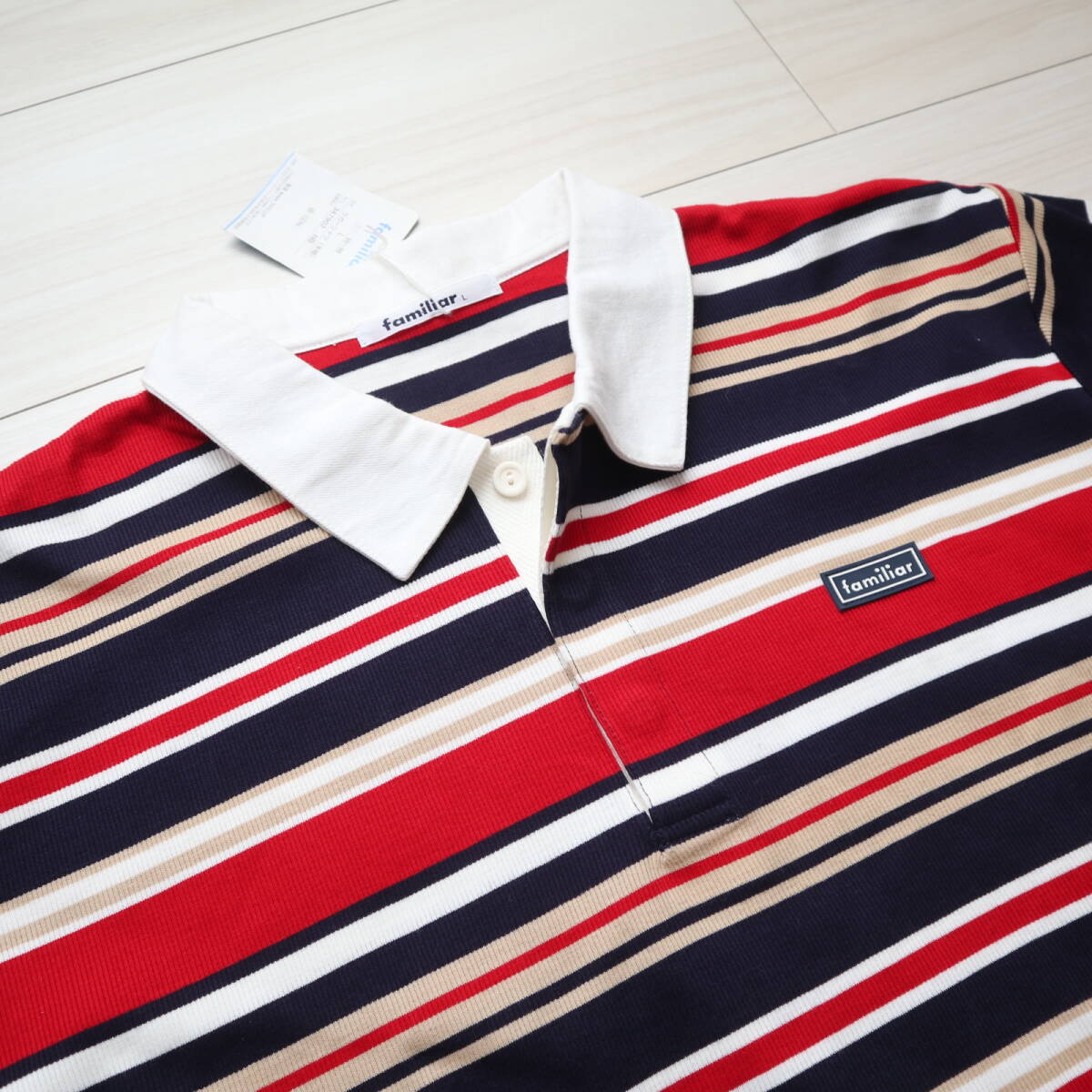 新品タグ付き★familiar（ファミリア）大人メンズ★日本制★コットンリブ?ラガーシャツ/メンズ/サイズL
