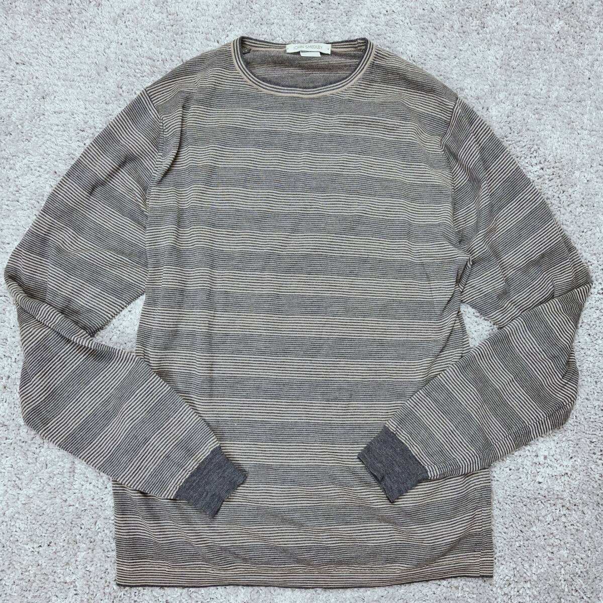 美品 JOHN SMEDLEY ジョンスメドレー メリノウール 長袖 ニット Mサイズ メンズ 英國制 イギリス グレー ブラウン 高品質(zhì)