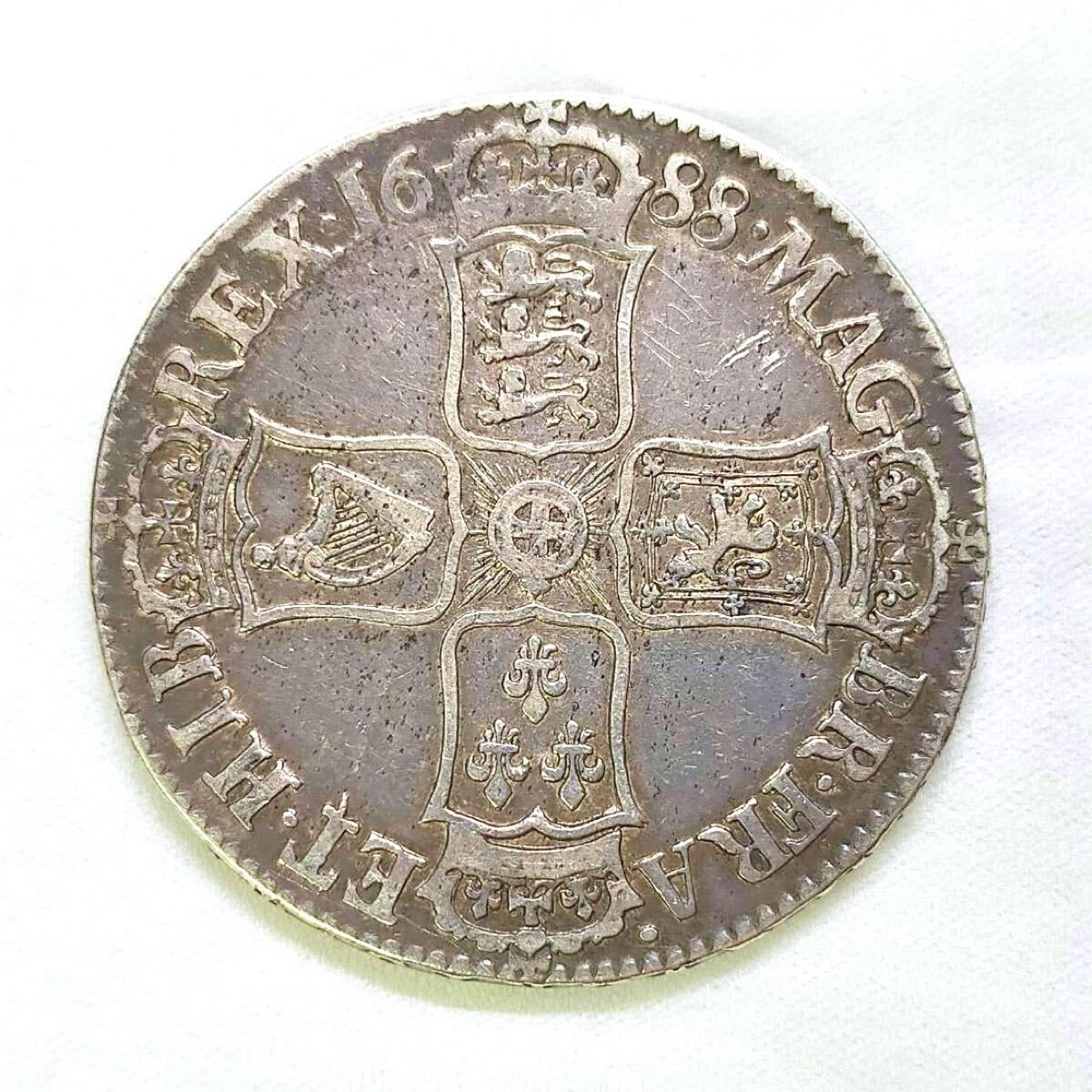 1688 イギリス １クラウン銀貨 ジェームズ2世・アンティーク コイン 古銭 クラウン銀貨 ジェームズ2世 1688年 イギリス 貨幣 硬貨