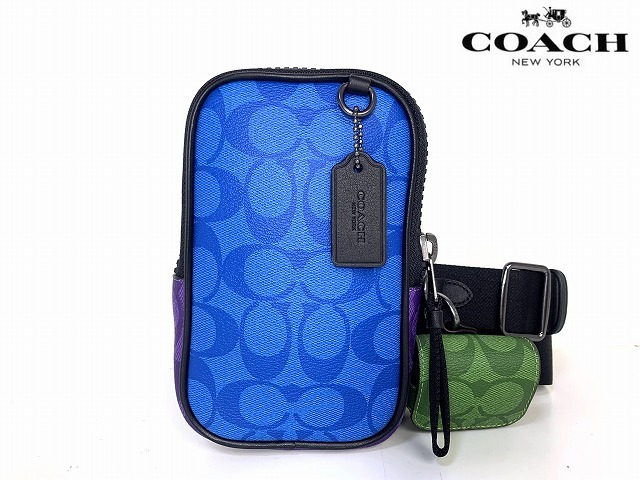 すぐ届く COACH【iPhone収納可】シグネチャー ショルダーバッグ 新品同様 送料無料 コーチ COACH シグネチャー スマホショルダー