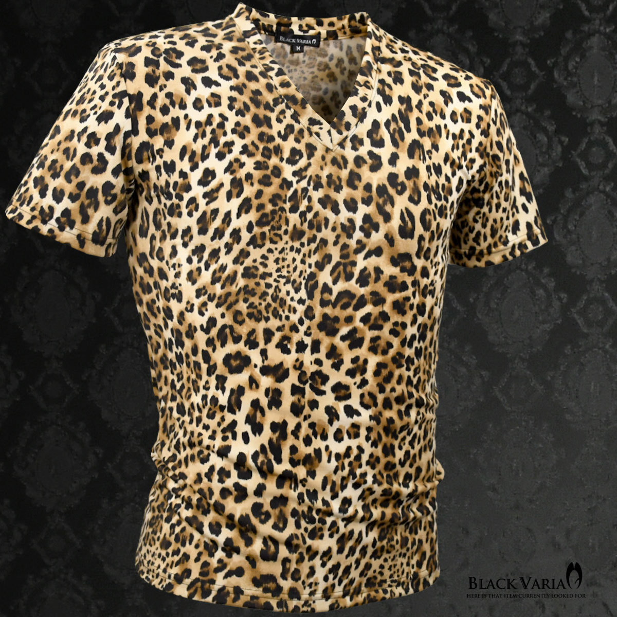 9#193802-br BLACK VARIA леопард .V шея Leopard сделано в Японии тонкий короткий рукав футболка мужской ( Brown чай ) L общий рисунок Oniikei стиль casual 