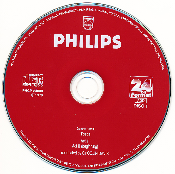 24bit 紙箱　プッチーニ　歌劇「トスカ」　カバリエ／カレーラス／C.デイヴィス　2CD