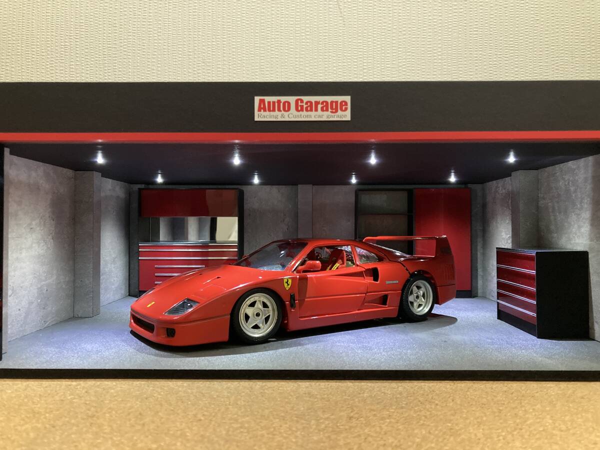 ミニカー専用ジオラマ：1/18 コンクリートガレージⅠ／シャッター＆LED照明付／ホコリ対策／コンクリート仕様／アクセサリー付屬モデル！