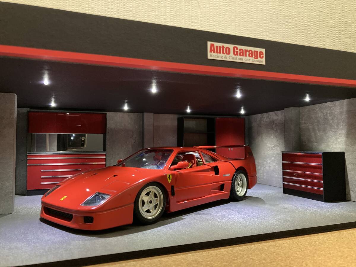 ミニカー専用ジオラマ：1/18 コンクリートガレージⅠ／シャッター＆LED照明付／ホコリ対策／コンクリート仕様／アクセサリー付屬モデル！