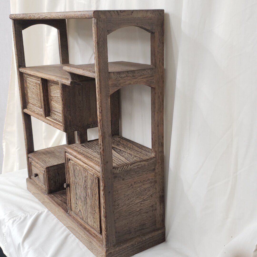 和家具 昭和レトロ　茶箪笥 茶棚 飾り棚 違い棚茶道具 違い棚 茶棚 飾り棚 幅57cm 奥行20cm 高さ64cm 茶箪笥 和家具 古民具