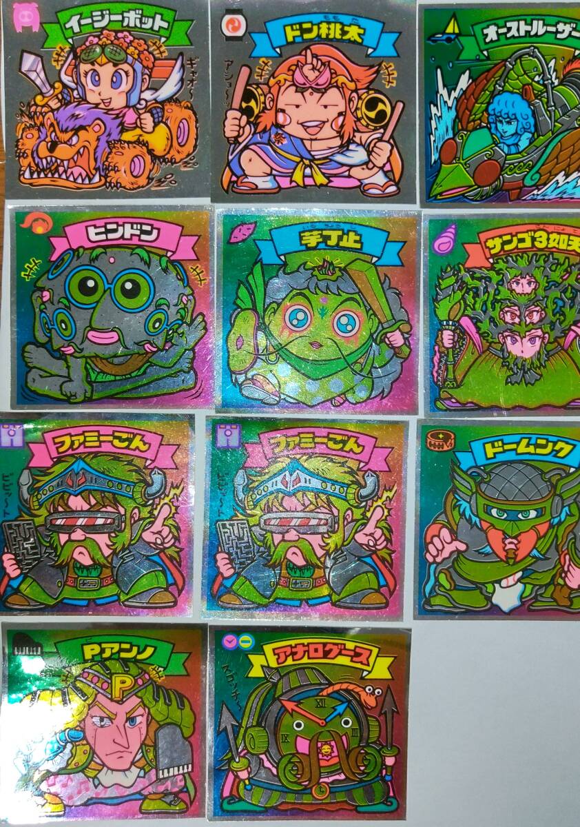 舊ビックリマンチョコ　悪魔VS天使(イージーボット、ドン桃太、オーストルーザー、サンゴ3如天、ファミーごん、その他、全11枚セット)