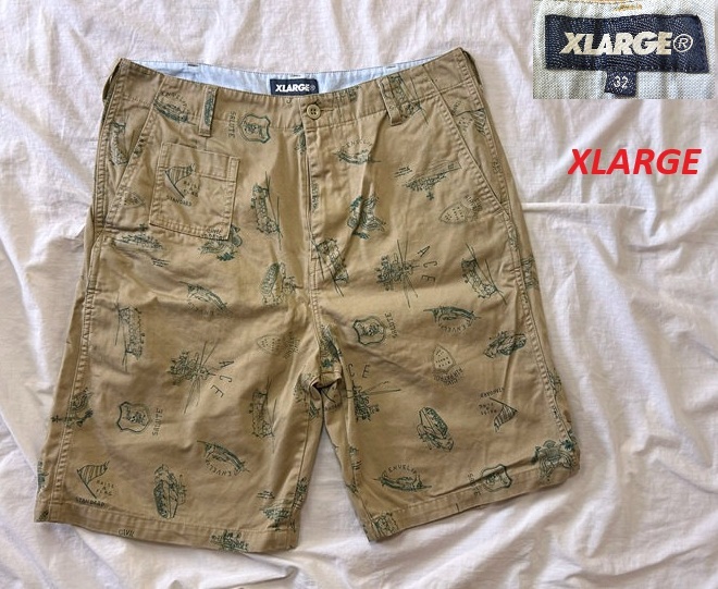 XLARGEエクストララージ総柄ハーフパンツw32★ショーツ