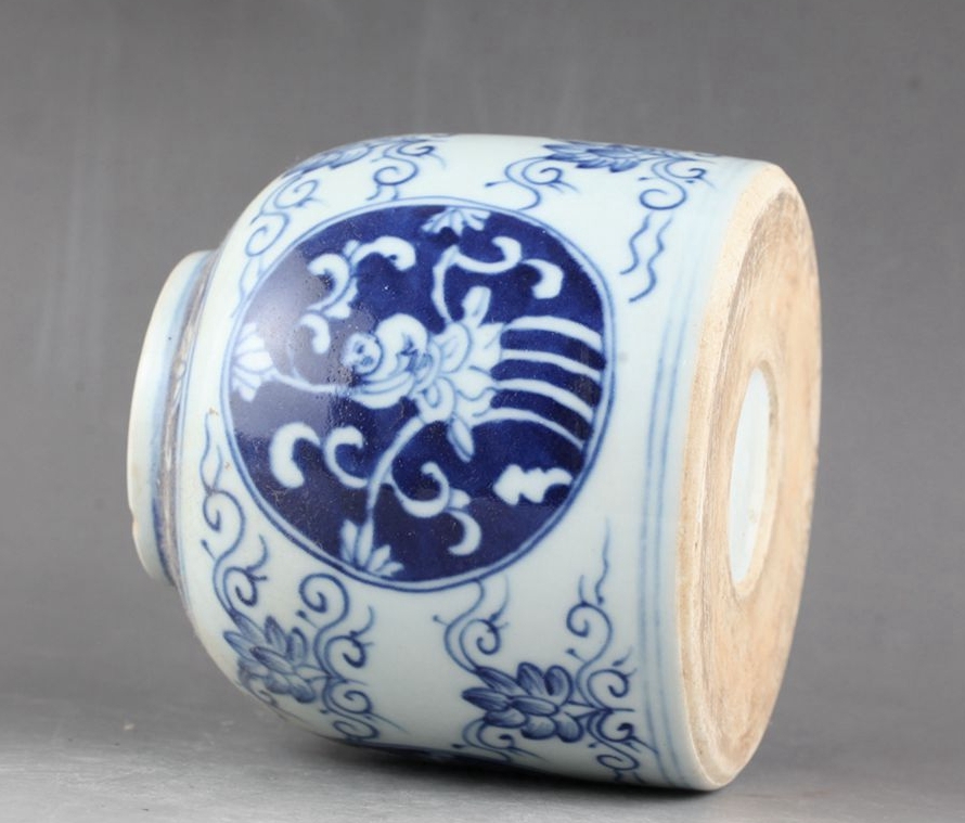 中国美術 清時代 青花花卉孩童紋 水盂・古陶磁器 ・珍品旧蔵・古