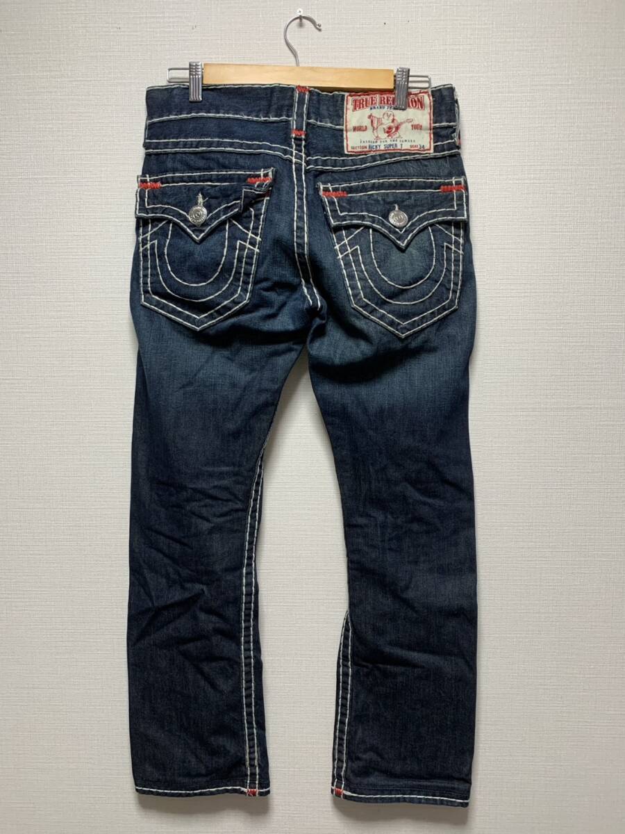 美品☆[TRUE RELIGION] RICKY SUPER T ストレート ホワイトステッチ インディゴデニムパンツ 29 USA制 メンズ トゥルーレリジョン