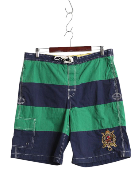 90s Polo Ralph Lauren окантовка шорты мужской L Old Surf плавки короткий хлеб вода суша обе для cargo с карманом темно-синий зеленый 