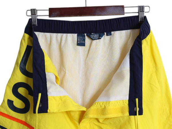 90s Polo Ralph Lauren нейлон шорты мужской L / Old Surf плавки вода суша обе для короткий хлеб море хлеб внутренний имеется желтый 