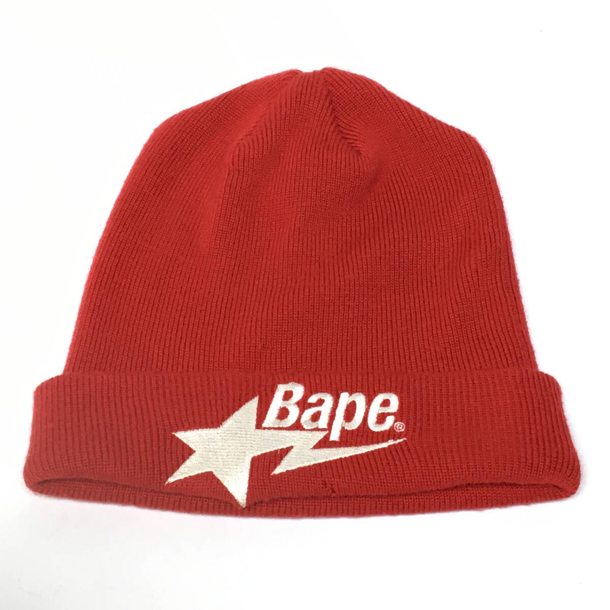tu145 A BATHING APE アベイシングエイプ STA LOGO Beanie knit cap Red a bathing ape star レッド ニット帽 ※中古