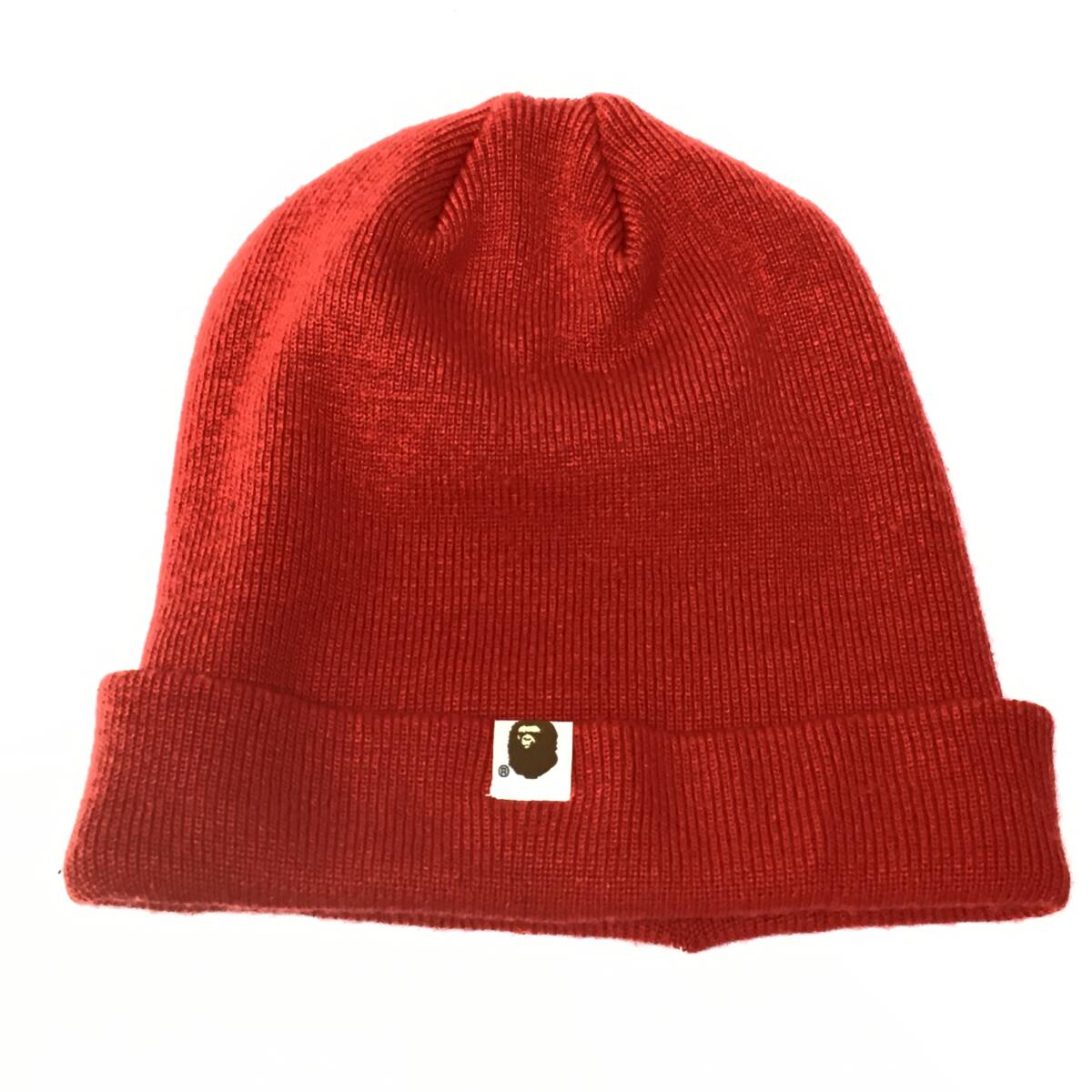 tu145 A BATHING APE アベイシングエイプ STA LOGO Beanie knit cap Red a bathing ape star レッド ニット帽 ※中古