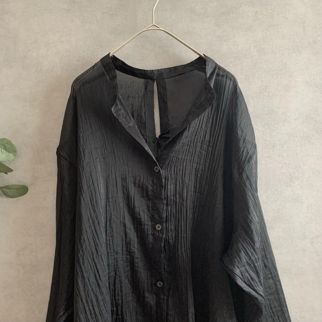 GU シアーバックリボンシャツ (長袖)黒 UNIQLO