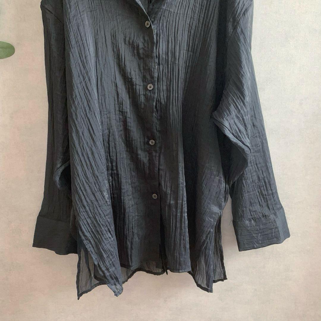 GU シアーバックリボンシャツ (長袖)黒 UNIQLO