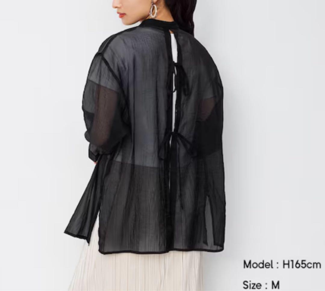 GU シアーバックリボンシャツ (長袖)黒 UNIQLO