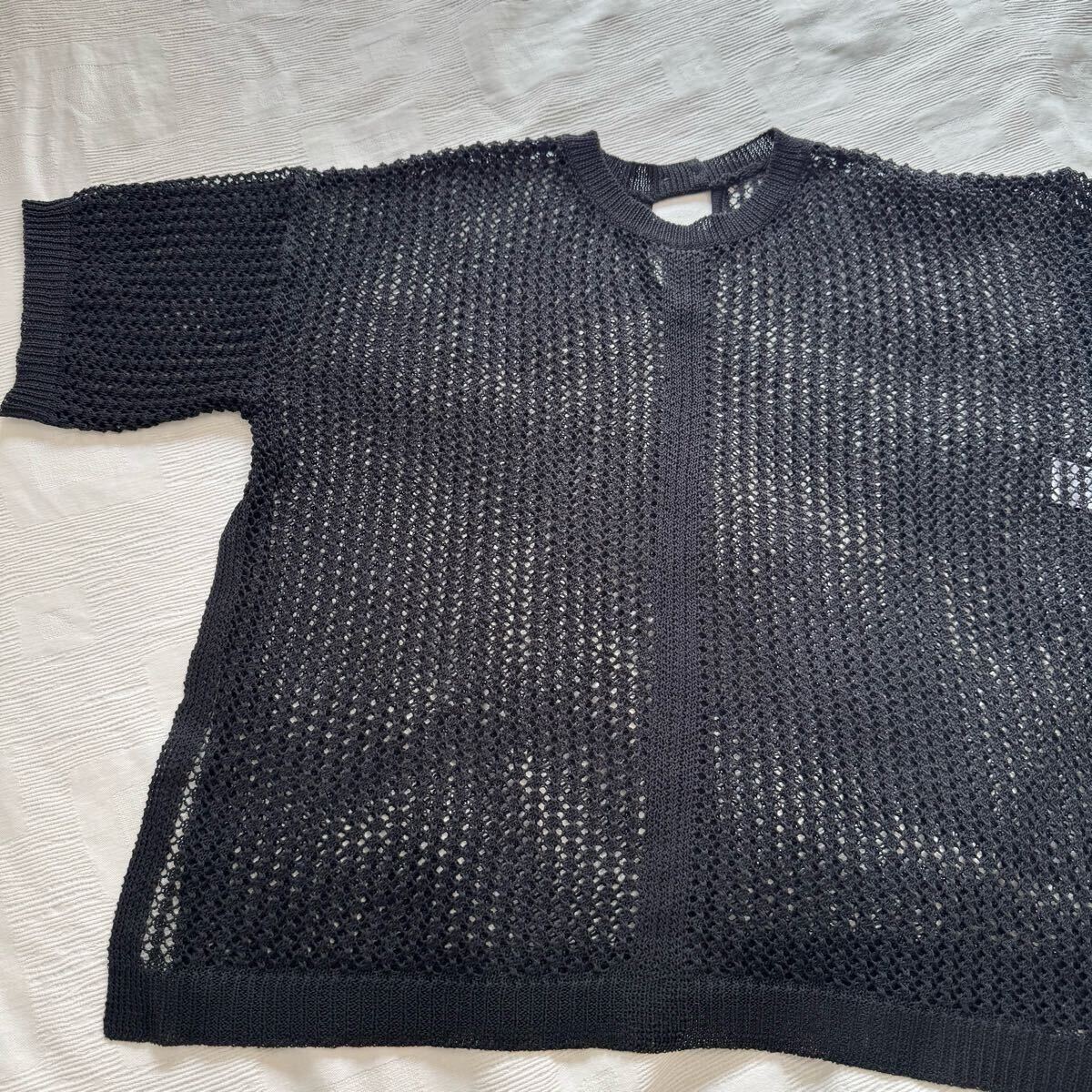【美品】LOWRYS FARM ローリーズファーム◆ゆったり オーバーサイズ 透かし編み かぎ編み 半袖 サマーニット セーター sizeF/黒 y25050601