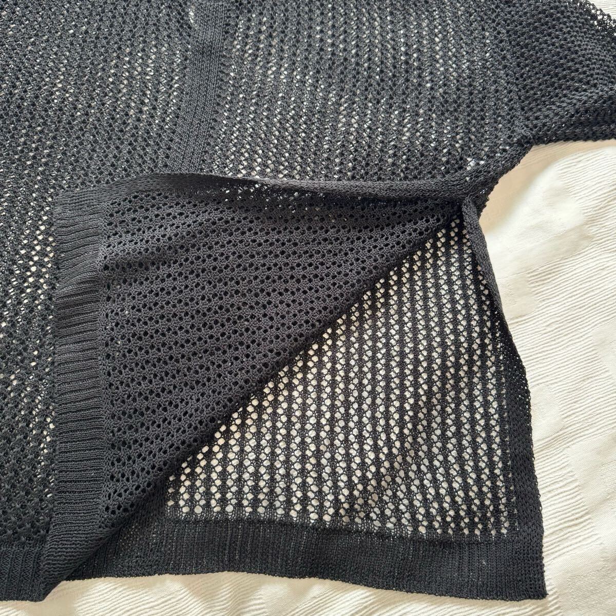 【美品】LOWRYS FARM ローリーズファーム◆ゆったり オーバーサイズ 透かし編み かぎ編み 半袖 サマーニット セーター sizeF/黒 y25050601