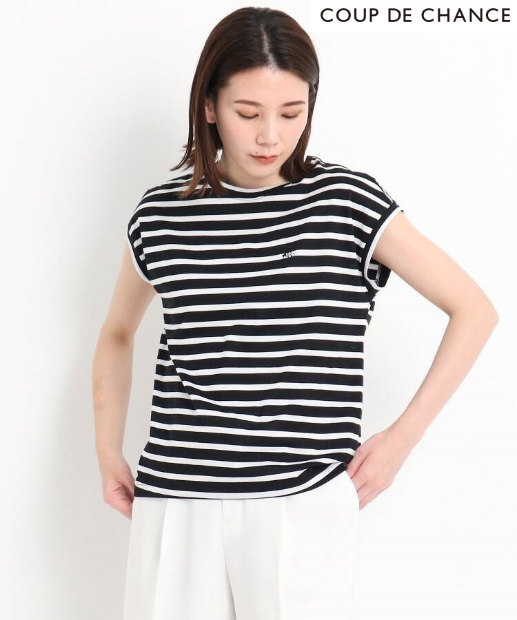 美品クードシャンス★【洗える/日本制】フレンチスリーブボーダーカットソー