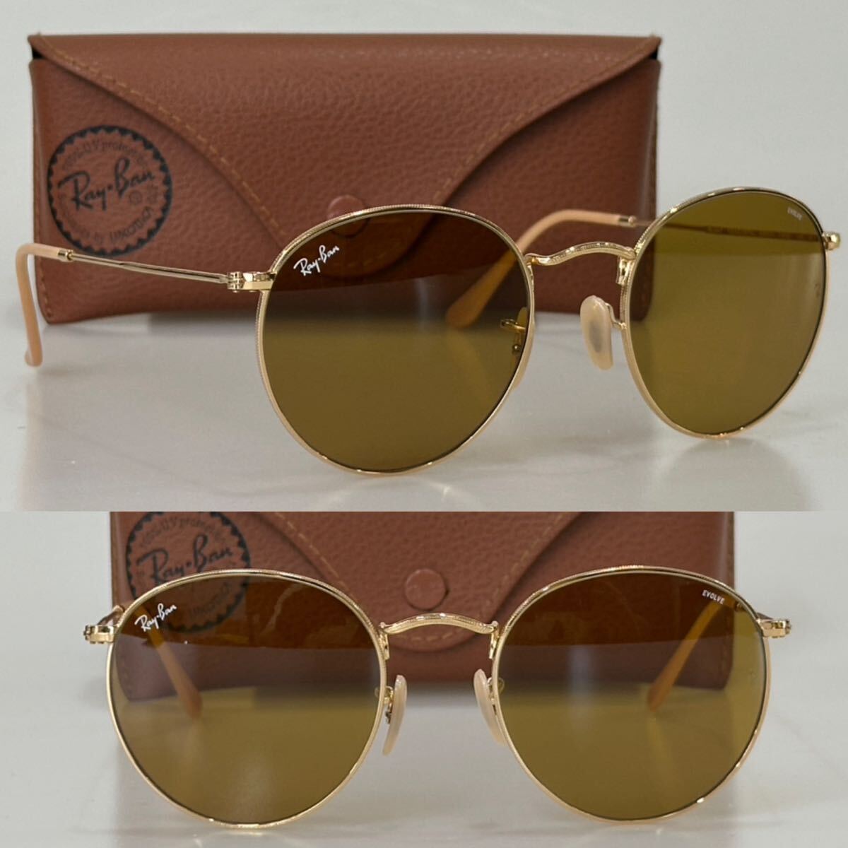 イタリア制レイバン ラウンドメタル 53㎜ アンバー ブラウン調(diào)光 EVOLVE RB3447-9064/4I 53□21 Ray-Ban アンバーチェンジャブル