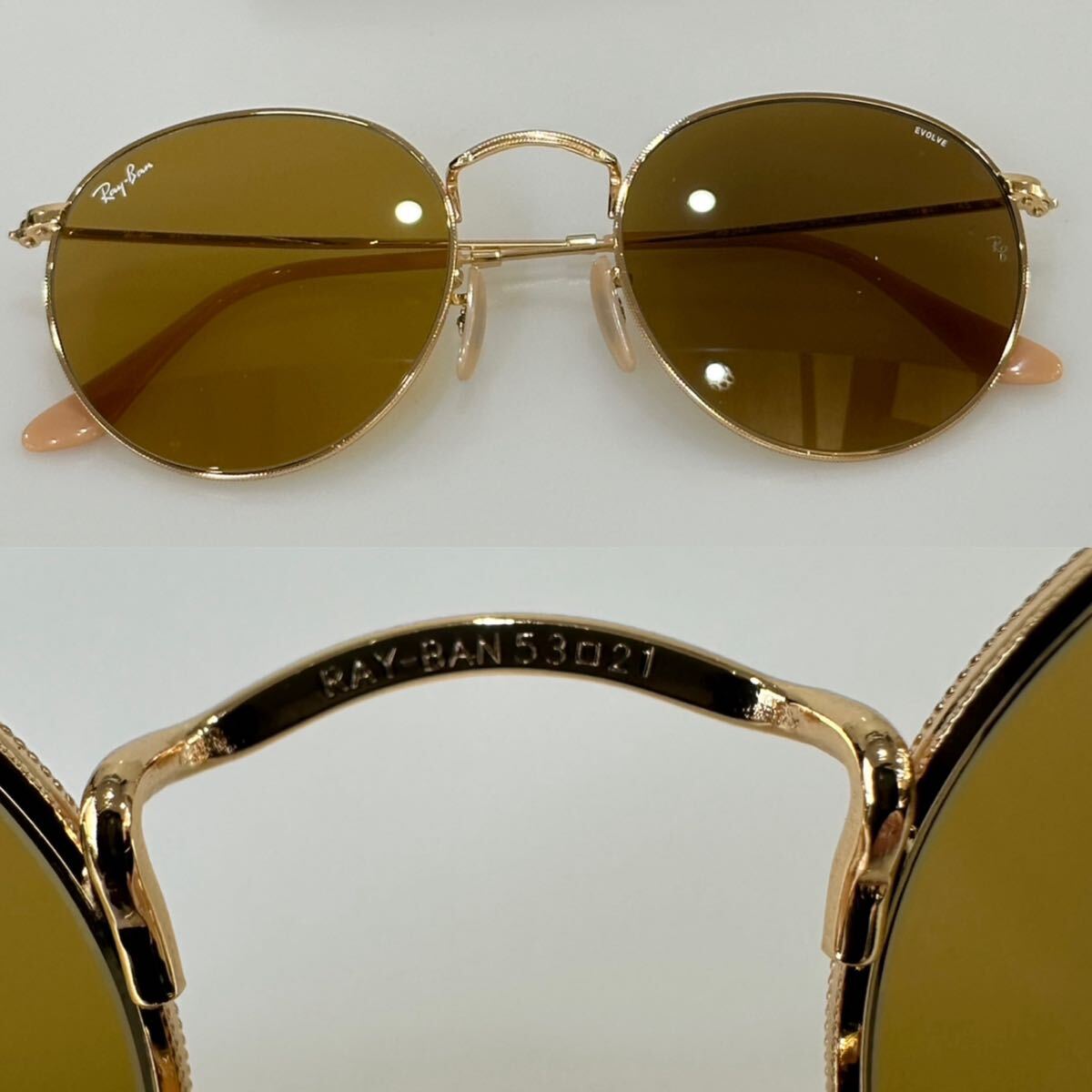 イタリア制レイバン ラウンドメタル 53㎜ アンバー ブラウン調(diào)光 EVOLVE RB3447-9064/4I 53□21 Ray-Ban アンバーチェンジャブル
