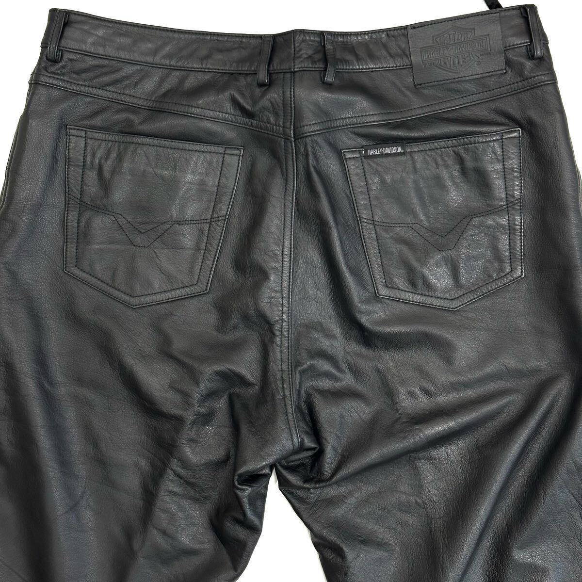 bigサイズ!! Harley-Davidson 牛革 レザー パンツ(W40)ブラック 黒 ライダース バイカー メンズ ボトムス ハーレーダビッドソン