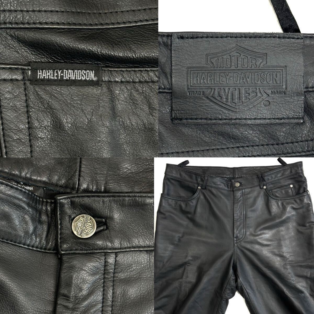 bigサイズ!! Harley-Davidson 牛革 レザー パンツ(W40)ブラック 黒 ライダース バイカー メンズ ボトムス ハーレーダビッドソン