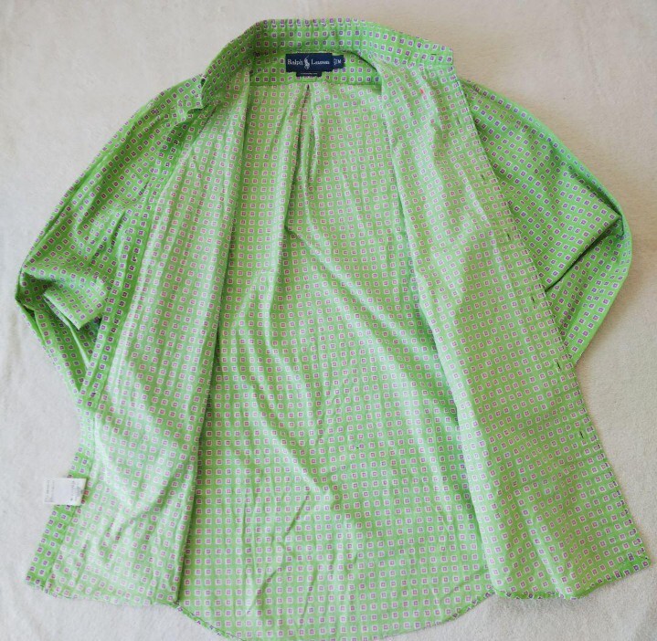 【未使用級(jí) M】Ralph Lauren グリーン 総柄 長(zhǎng)袖シャツ ラルフローレン ビジネス ワイシャツ トップス