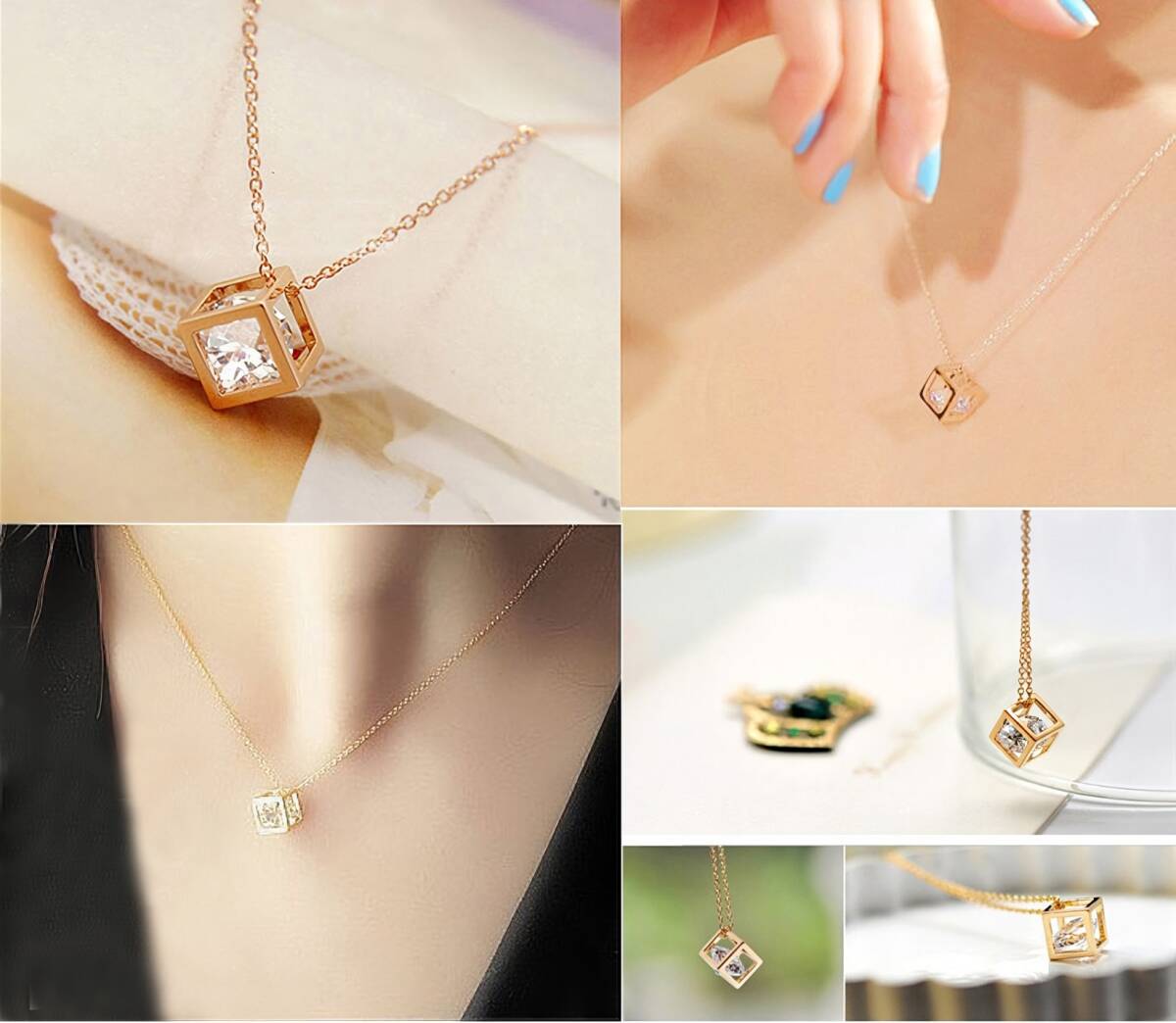 新品1円～★送料無(wú)料★輝くダイヤモンド 黃金キューブ七色 K18GFゴールドネックレス誕生日プレゼント旅行連休夏海盆祭初秋ギフト國(guó)內(nèi)発送