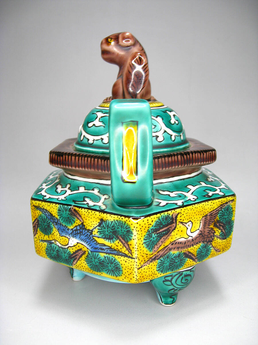 #九谷焼 #時代 #角福 #青手 #六角唐獅子 #香炉 #九谷鶴図 #茶道具 Yahoo!オークション - #九谷焼 #時代 #角福 #青手 #六角唐獅子