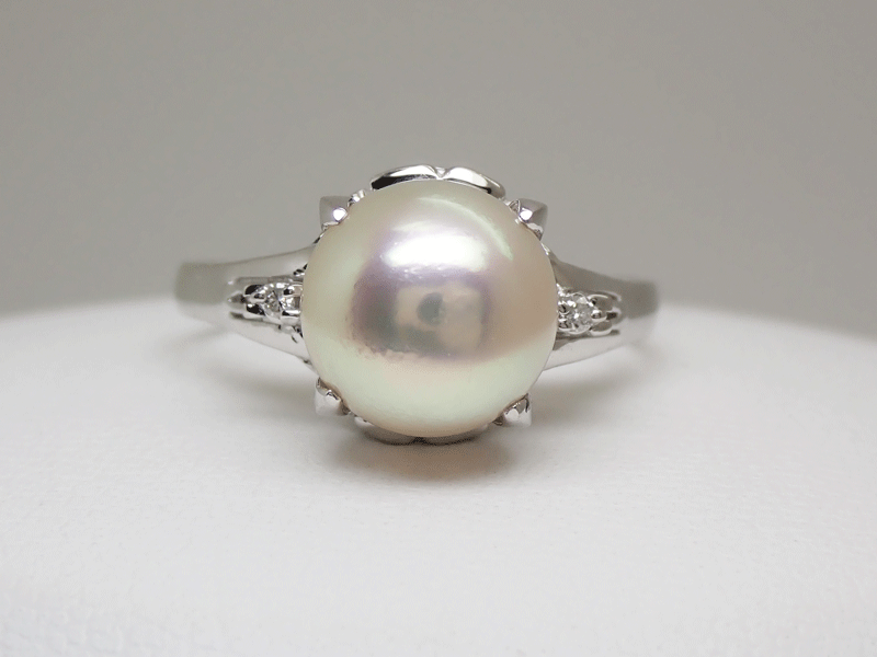 中古美品 Pt900 ダイヤモンド付パールリング あこや真珠 9.3mm D0.02ct アコヤ 日本サイズ＃17號 総重量約5.4g 指輪 上質(zhì)照り 送料無料！