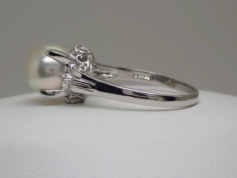 中古美品 Pt900 ダイヤモンド付パールリング あこや真珠 9.3mm D0.02ct アコヤ 日本サイズ＃17號 総重量約5.4g 指輪 上質(zhì)照り 送料無料！