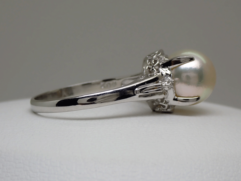 中古美品 Pt900 ダイヤモンド付パールリング あこや真珠 9.3mm D0.02ct アコヤ 日本サイズ＃17號 総重量約5.4g 指輪 上質(zhì)照り 送料無料！